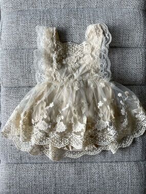 Baby Ivory Lace Dress Romper Size 3-6M Embroidered Tulle Baptism Wedding